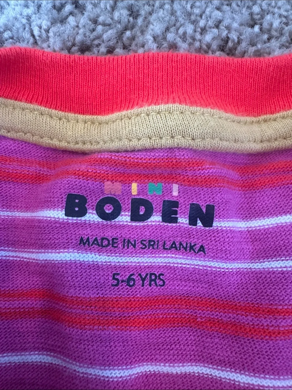 Boden Bright Pink Striped Long-Sleeve Dress with Red Pocket
